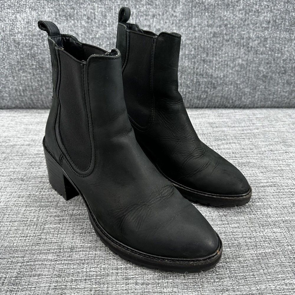 Thursday Knockout Heeled Chelsea Boots Womens Sz 9 Black Matte Leather Pull On